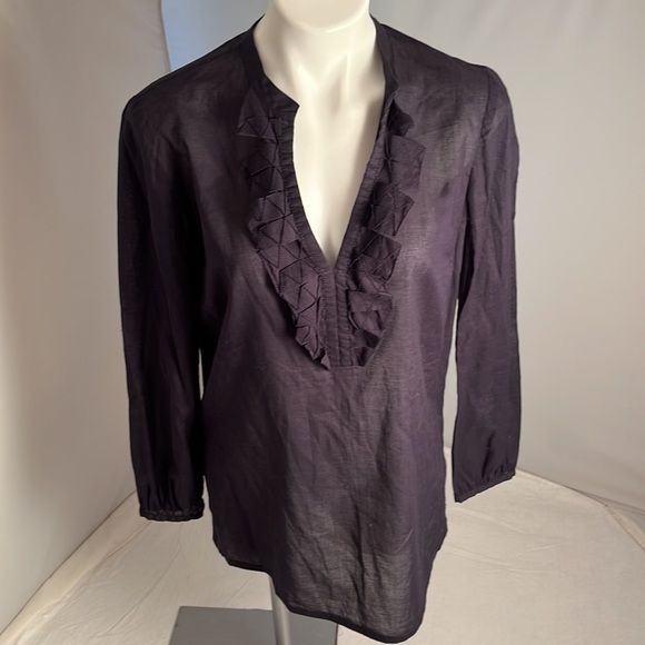 Tory Burch navy blue lightweight ruffle neckline tunic top - Picture 1 of 14